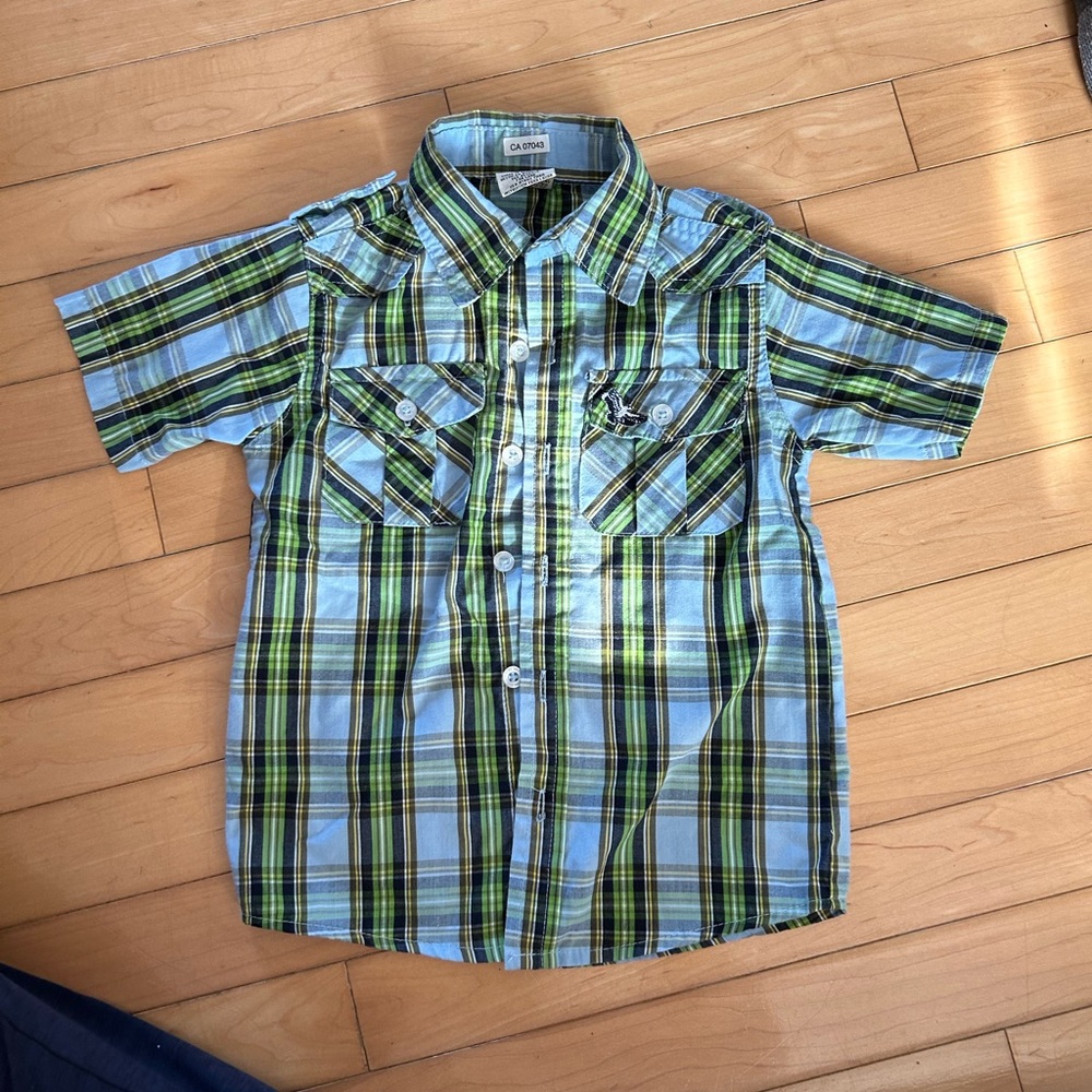 American Hawk - blue and green plaid shirt 2T